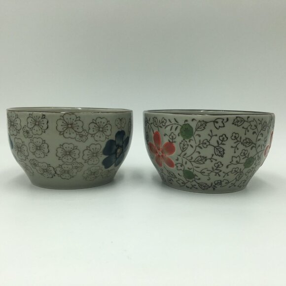 4 Japanese Style 4.25" Ceramic Rice Bowls / Floral Patterned - Picture 4 of 12